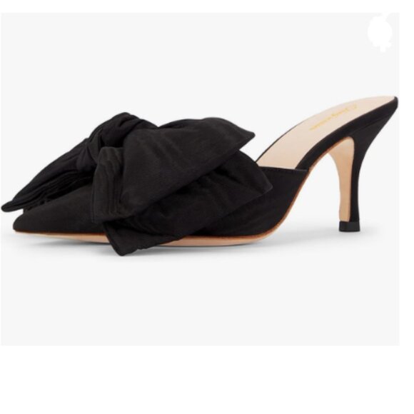 Tang'scuisins Black Bowknot Slip on Mules Pointy Toe Stiletto Heels Elegant Shoe - Picture 1 of 8